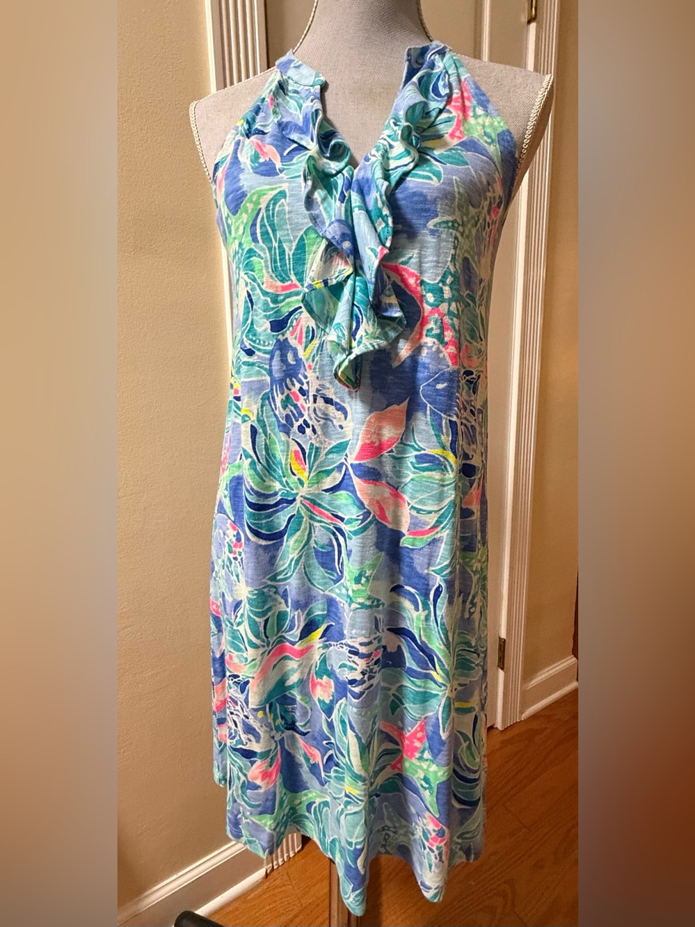 Lilly Pulitzer Blue, Pink, Green, Yellow Tropical Print Top